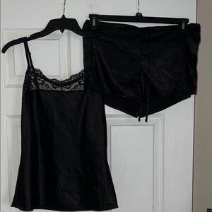 Isaac Mizrahi Black Satin Lace Trim Sleep Set